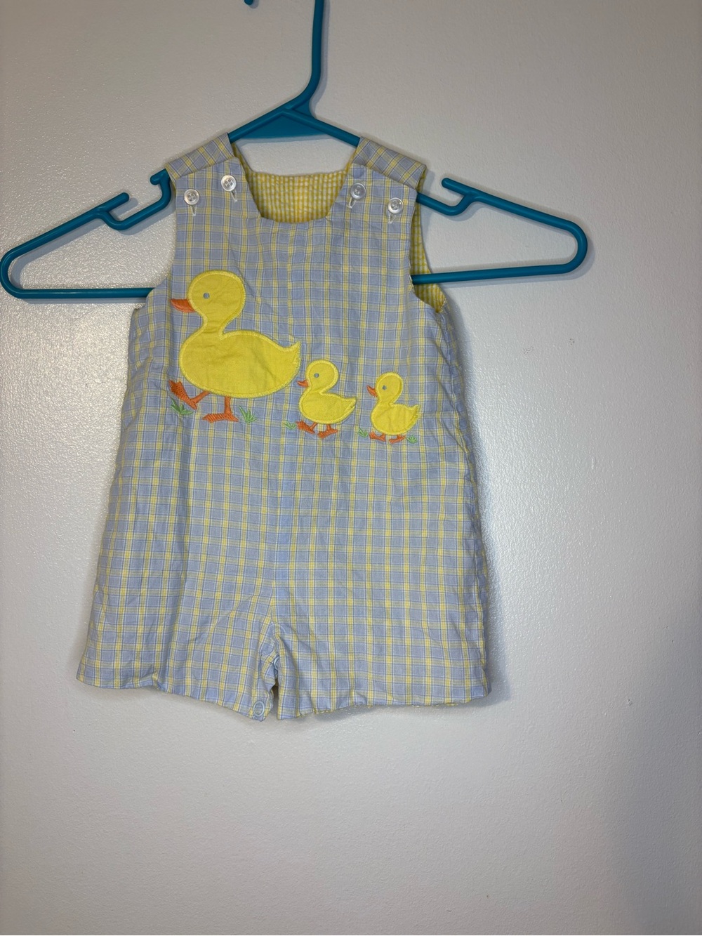 Yellow Duck Embroidered Gingham One-Piece for Kids